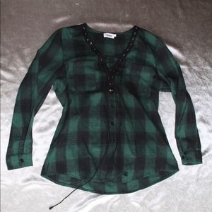 Black & Green tie up flannel